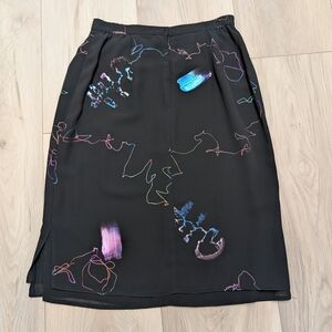 Abstract Art Metallic Shiny Artist Print Midi Skirt Below Knee Size 8
